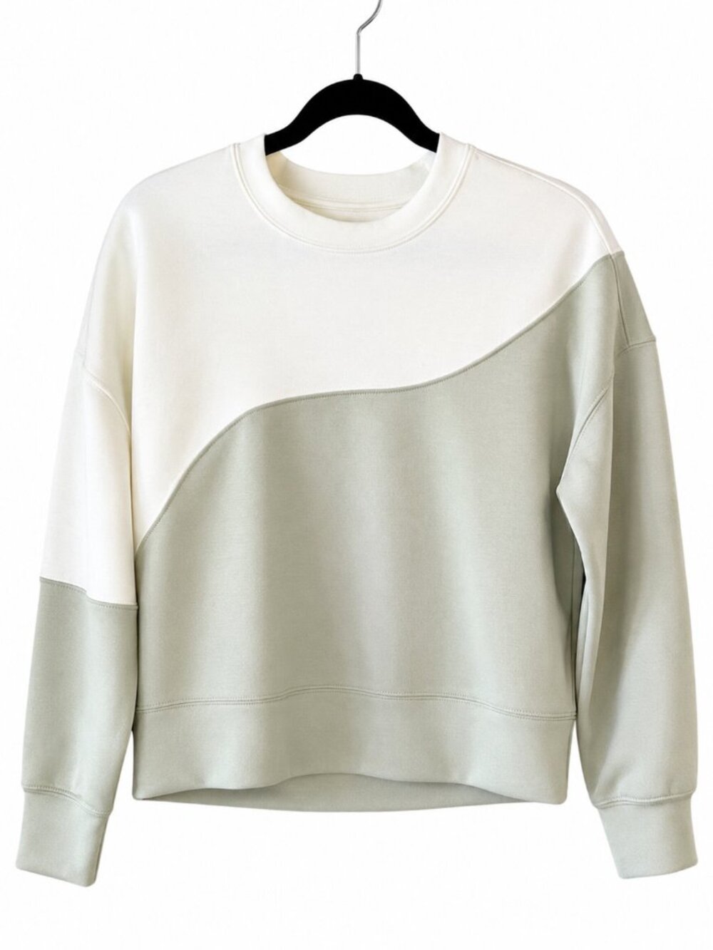 Cream & Sage Scuba Knit Colorblock Crewneck Sweatshirt Small